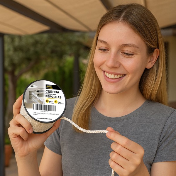 Cuerda para Pérgola y Toldo 6 mm | Rollo 20 m Poliéster Trenzado | Cuerda Profesional Exterior