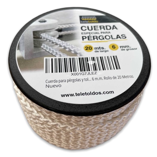 Cuerda para Pérgola y Toldo 6 mm | Rollo 20 m Poliéster Trenzado | Cuerda Profesional Exterior