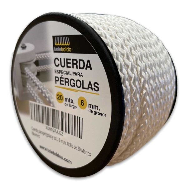 Cuerda para Pérgola y Toldo 6 mm | Rollo 20 m Poliéster Trenzado | Cuerda Profesional Exterior