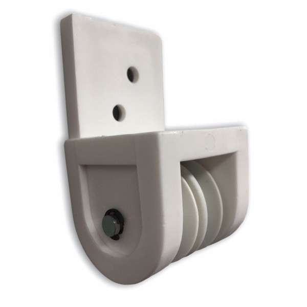 Polea doble de poliamida para pérgola corredera con cuerda de 6 mm y deslizamiento suave.